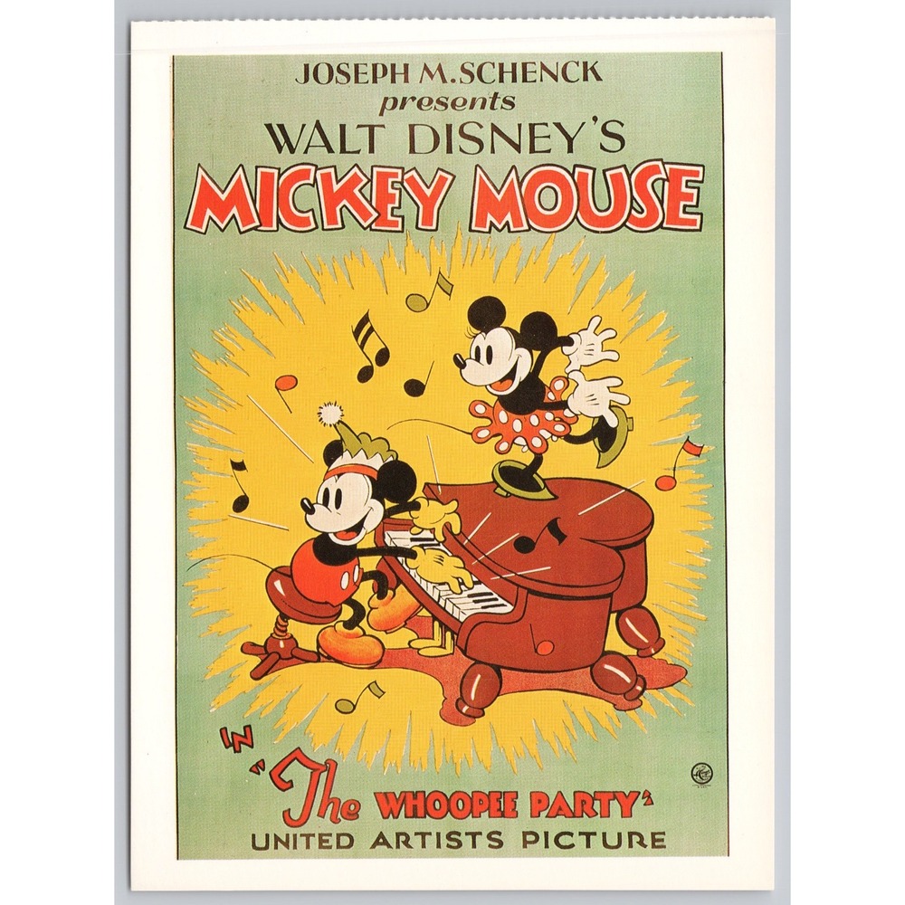 Vintage Walt Disney Mickey Mouse Whoopee Party 1932 Postcard XL 4.75x6.5 1991